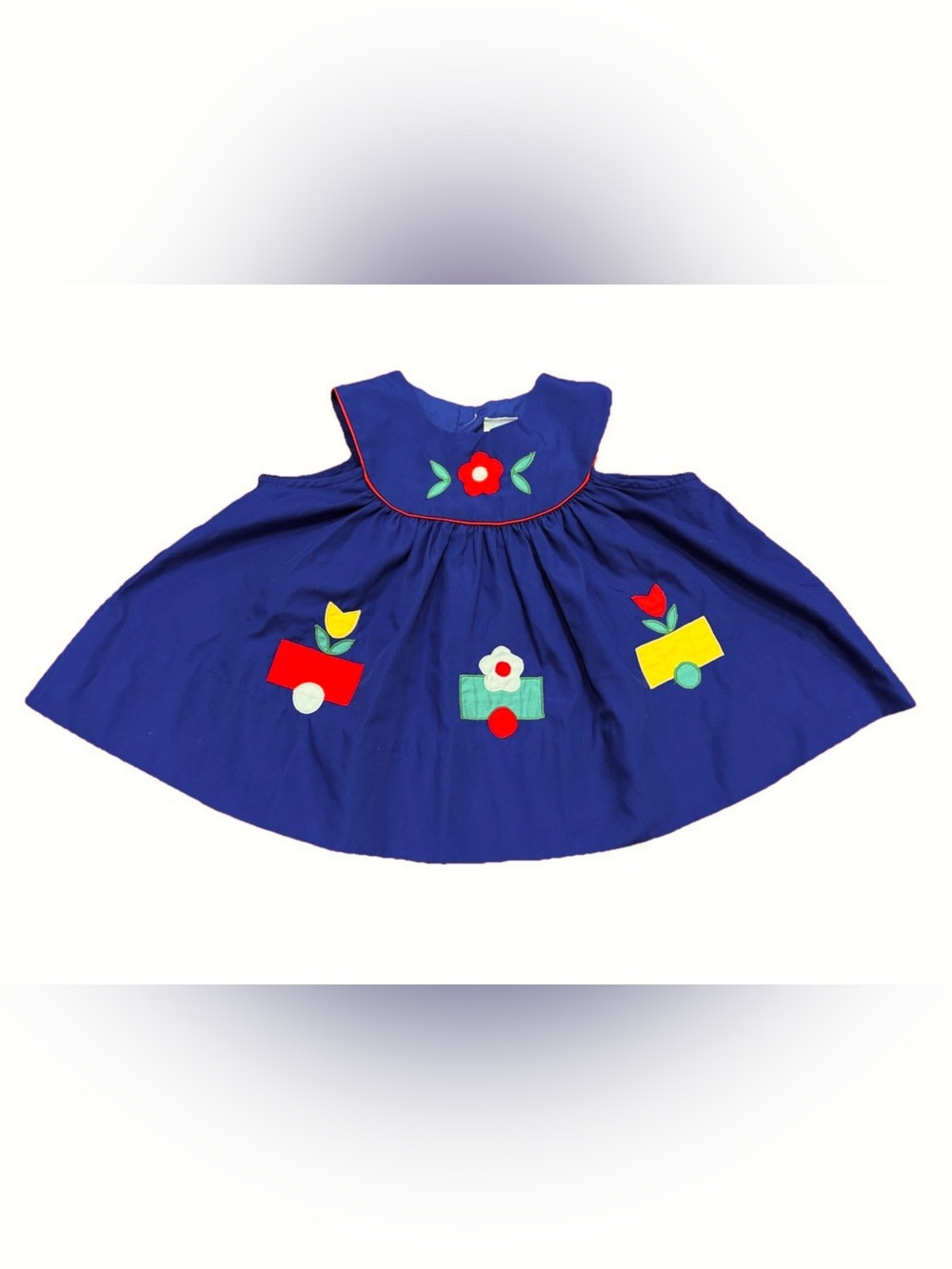 Vintage Baby Togs Baby Girls Floral Appliqué Jumper Dress Blue Sleeveless 12M